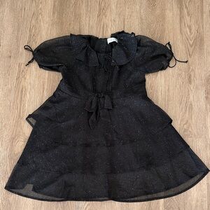 For Love & Lemons Black Sparkle Ruffle-Trim Kids Dress